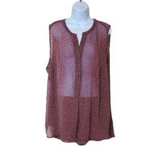 Long Red Printed Tank Sleeveless Blouse Size 2X